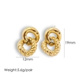 Detailed view of gold twist hoop earrings showing 19mm height and 12mm width measurements - 1067-Gold Double Ring Twist