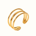 Detailed view of the layered triple-band design on a polished 18k gold-plated open ring - Style 12/Three-layer Parallel