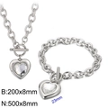 Silver stainless steel jewelry set with heart crystal pendant and T-bar toggle clasp - Silver 2-Piece Set - Clear Gem (KS197628-Z)