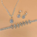 Sparkling silver bridal jewelry set with water-drop and marquise zircon stones - 463+600 3-Piece Clip-on Set / Silver
