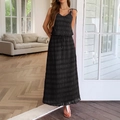 Conjunto de dos piezas para mujer con top de tirantes plisado negro y falda larga con cordón - S / Negro