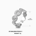 Minimalist silver stainless steel open ring with relief sunburst circle texture - Adjustable Open Size (1.7cm) / Steel