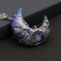 Macro shot of silver wire-wrapped tree of life design on a blue moon crescent pendant - Lapis Lazuli Moon Pendant-Stainless Steel Chain
