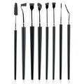 Professionele 8-delige oogmake-up borstelset met zwarte handvaten voor oogschaduw - 8-delige zwart-zilver eyeliner blade borstel set