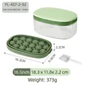Green 16-cavity round ice ball mold set with storage box and white plastic ice scoop - Flat Lid Ice Ball Set-Green-16 Grids-With Scoop