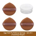 Set de 3 houppettes à poudre marron en forme de goutte avec boîte de rangement claire - Larme / 3 Pièces / Tarte au jaune d'œuf (3 pièces en tube)