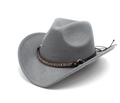 Classic grey felt cowboy hat with ethnic patterned leather band and metal buckle - M (56-58cm) / Gray