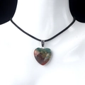 Faceted multi-color crystal heart pendant necklace on a black cord with silver clasp - India Agate