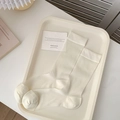 Minimalistische cremeweiße Mesh-Socken mit vertikalen Streifen aus Baumwollmischung - Einheitsgröße / Weiß