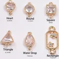 14K gold plated zircon heart and teardrop charms set with dual hanging loops for DIY jewelry - Heart (5.5mm) / 14K Gold Plated