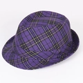 Classic purple plaid jazz hat featuring a vintage British check pattern for performers - Scottish Style / Purple Plaid