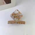 Pinza per capelli quadrata in acetato con motivo tartarugato e strass iridescente - 6# Cachi