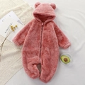 Baby-Kapuzenoverall aus Teddyvlies in Altrosa mit Bärenohren und praktischem Reißverschluss - 66CM / Rosa