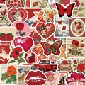50 adesivi vintage rossi impermeabili con rose e motivi retrò per diari e laptop - Serie Vintage Rossa