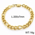 Bracciale a catena NK in acciaio al titanio dorato 200x7mm con finitura lucida da 16g - Fibbia Scorrevole 3-1 Catena Curb a Trama Lunga / 20cm / Oro