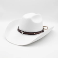 Classic white wool felt western cowboy hat with black leather band and silver bull skull - M(56-59CM) / White