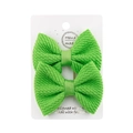 Pair of grass green bubble fabric bow hair clips for girls on display card - Grass Green