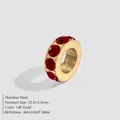 14K gold plated stainless steel spacer bead with red Light Siam crystals for DIY jewelry - January Red (JAN-LIGHT SIAM) / 10.5x3.5mm / Gold