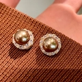 2512037 Brown Pearl And Zirconia Earrings