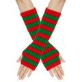 Close-up of red and green striped knit fingerless gloves for Christmas styling - One Size / Red & Green Stripes