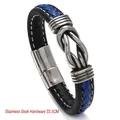 Zweifarbiges Lederarmband für Herren in Schwarz und Blau mit Edelstahl-Magnetverschluss - 22.5CM / Schwarz und Blau