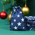 Dunkelblauer Leinen-Weihnachtsbeutel mit weißem Sternmuster für festliche Geschenke - Blau Basis Glänzender Stern