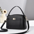 Black pebbled PU leather handbag with gold clasp lock and adjustable shoulder strap - 20cmx10cmx14cm / Black