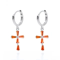 S925 silver hoop earrings with orange crystal cross pendants in a minimalist vintage style - Orange Silver