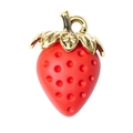 Red strawberry pendant with golden leaf and ring for DIY jewelry and phone charms - Soft Touch Red