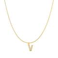 Golden snake chain necklace featuring a zircon-encrusted letter V pendant for women - Letter V