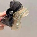 Pince à cheveux élégante avec nœud en organza noir et strass en cristal étincelants - Pince à Cheveux Noeud Strass Maille Bicolore