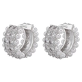 Elegante verzilverde oorringen met dubbele rij parels en pavé zirkonia voor dames - 1 paar / Witgoud