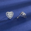 S925 sterling silver heart-shaped moissanite studs with sparkling halo setting - Heart-shaped White Diamond Earrings Tz-14