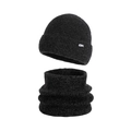 Men's winter beanie and neck warmer set in black ribbed knit with OK logo patch - Two-Piece Set / Black