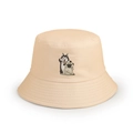 Dettaglio di un cappello da pescatore beige con ricamo di husky e carlino in stile cartoon - M (56-58cm) / Beige