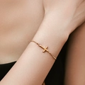 Adjustable gold plated bracelet featuring a polished cross charm and delicate box chain - Polished Cross (KB0590-1)