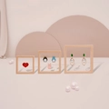 Three sizes of PE film floating jewelry boxes in light wood finish with heart and charms - 7*7*2cm / Apricot