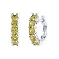 S925 sterling silver huggie hoop earrings featuring brilliant yellow round-cut zircon stones - Yellow Gem Silver Hoop (定-APE120-P-Y)
