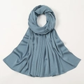 Elegant misty blue faux silk hijab scarf with smooth texture in a circular flat lay - Cobalt Blue