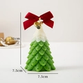 Green and white Christmas tree scented candle with red ribbon bow and gold bell, 11cm tall - Dot Christmas Tree / Olive Green