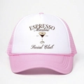 Gorra trucker ESPRESSO Martini Social Club rosa y blanca con malla y correa ajustable trasera - Rosa