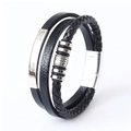 Men's vintage black multilayer braided leather bracelet with silver magnetic metal clasp - Multi-layer Modern Leather Buckle / Black 04
