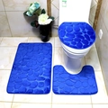 Set da bagno 3 pezzi blu reale in morbido peluche con trama a effetto ciottoli - Tappetino Da Bagno E Tappetino A U / Blu scuro