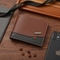 Men's bifold wallet in dark brown and black leather with a striped accent and metal logo - Brown