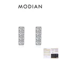 Pendientes rectangulares de plata 925 y moissanita con cuatro piedras y certificado GRA - Estilo de Diamante en Fila Horizontal / Plateado