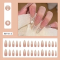 Almond-shaped cat eye press-on nails with white French lines and pink gradient - MY113 Floating Light French (Glue Style)