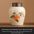 Ceramic tea canister with orange persimmon relief and gray metal lid, 688ml capacity - Hand Painted Relief Persimmon - Alloy Lid Jar