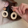 Böhmische Rattan-Ohrringe mit Holz-Akzenten und goldenen Steckern für Frauen - Kaffeebrauner runder Rattan-Holz-Spleiß-Metallkugelstil (1# Edelstahl-Ohrstecker)