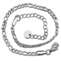 Silver stainless steel Figaro chain bracelet with lobster clasp and round tag charm - 18+5cm / Steel