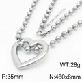 Silver hollow heart pendant necklace with bead chain design on white background - Steel Color Necklace (KN234426-Z)